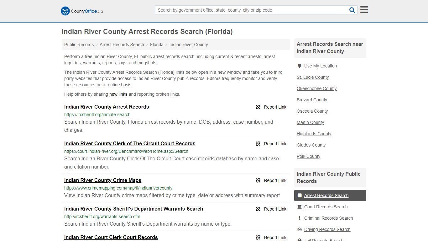 Indian River County Arrest Records Search (Florida) - County Office