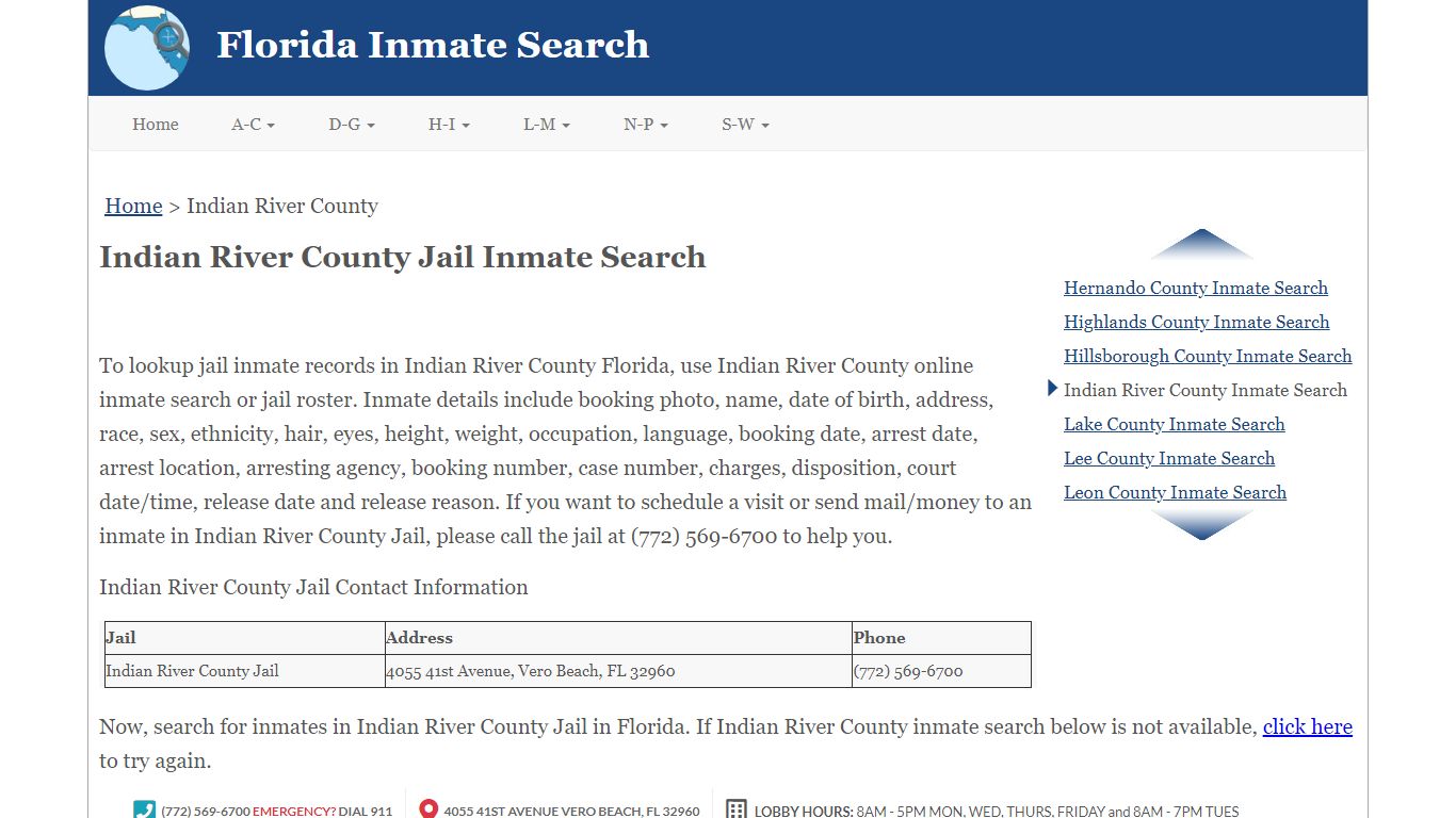 Indian River County Jail Inmate Search